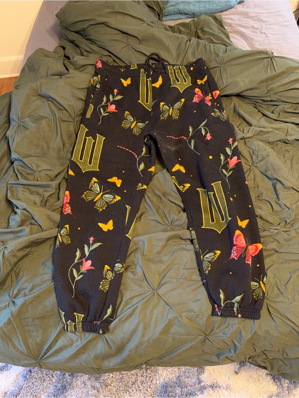 Wicked Black Butterfly & Floral Print Jogger Pants